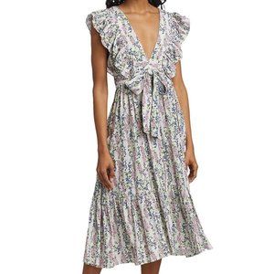 Floral Print Midi Dress Small Blue Field byTiMo
